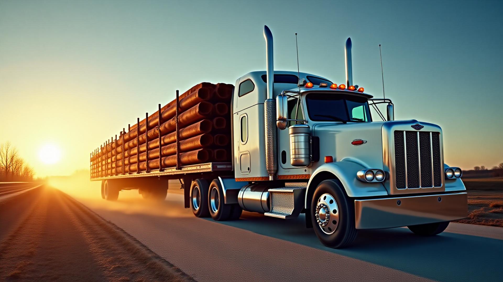 JLS flatbed truck delivering steel beams to a North Carolina construction site