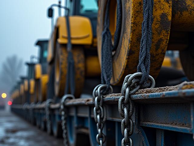 Flatbed with secured lumber cargo