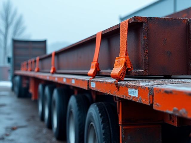 Flatbed truck loaded with industrial steel